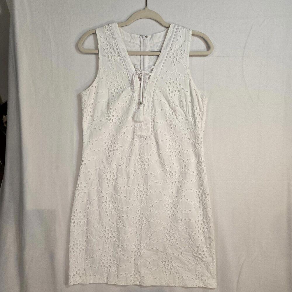 White House Black Market White Eyelet Dress 100% cotton Size 6